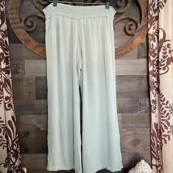 Summer Pants Wide Leg Sage/Mint Green Lightweight Hippie Boho Festival - Picture 4 of 12